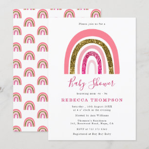 Convites Chá de fraldas Arco-Íris Dourado e rosa-claro