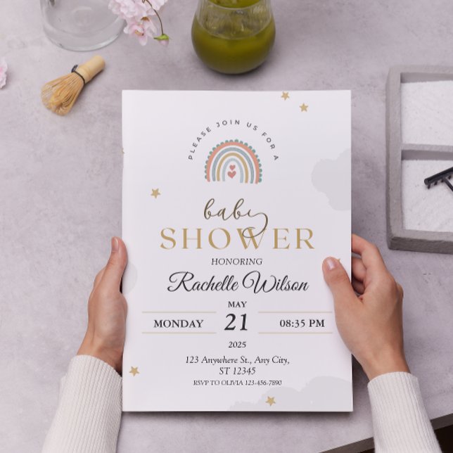 Convites Chá de fraldas Arco-Íris Modern Boho (Criador carregado)
