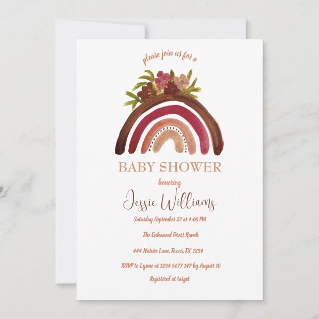 Convites Chá de fraldas Arco-Íris Orange Terracotta Boho (Frente)