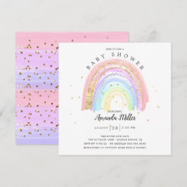 Convites Chá de fraldas Arco-Íris Rosa Dourado Moderno