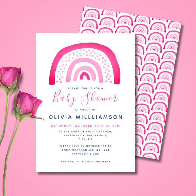 Convites Chá de fraldas arco-íris rosa moderno (Cute pink girls' rainbow, baby shower invitations and matching party range. 
)