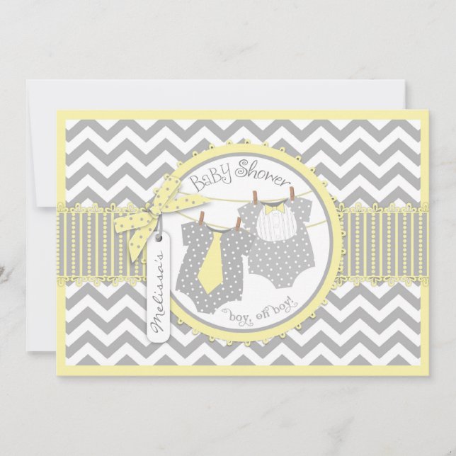 Convites Chá de fraldas Arco Tie Chevron de Impressão para  (Frente)