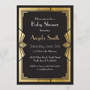 Convites Chá de fraldas Art Deco Gatsby Black Invite anos 