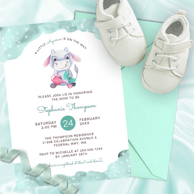 Convites Chá de fraldas Astrologico Celestial Aquário (Celestial Aquarius Astrology Sign Baby Shower Invitation)