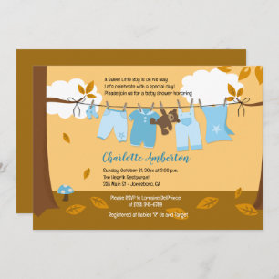 Convites Chá de fraldas Autumn Baby Clothesline Blue BOY 5x