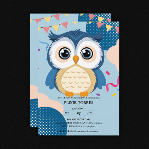 Convites Chá de fraldas Azul Adorável Woodland Baby Owen