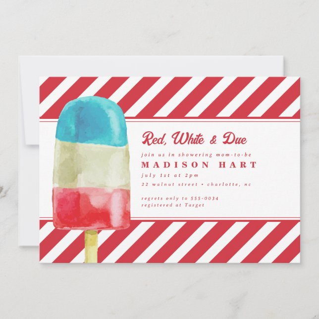 Convites Chá de fraldas Azul Azul Branco Patriótico (Frente)