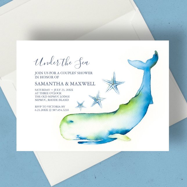 Convites Chá de fraldas Azul Baleia Náutica Aquarela (Baby Shower Blue Nautical Whale Watercolor Invitation)