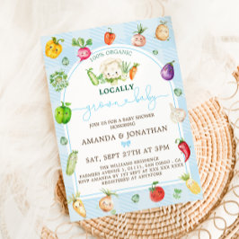 Convites Chá de fraldas Azul Bebê Cultivado Localmente