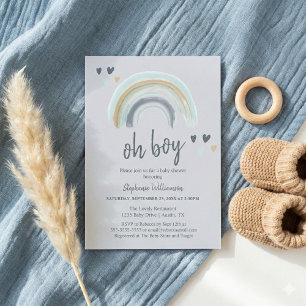 Convites Chá de fraldas Azul Boho Rainbow