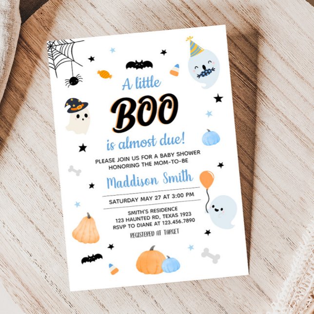 Convites Chá de fraldas Azul Branco Um Pequeno (Cute Blue Ghost Baby Shower Invitation)