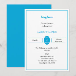 Convites Chá de fraldas Azul Claro Simples Personalizado