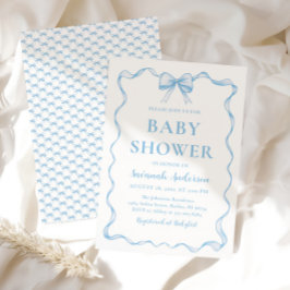 Convites Chá de fraldas Azul com Arco Dusty de Fita de Core
