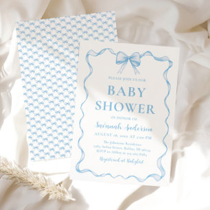 Convites Chá de fraldas Azul com Arco Dusty de Fita de Core