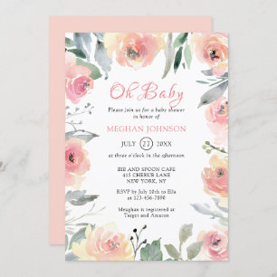 Convites Chá de fraldas Azul, Cor-de-Água, Cor-de-Rosa, Flo