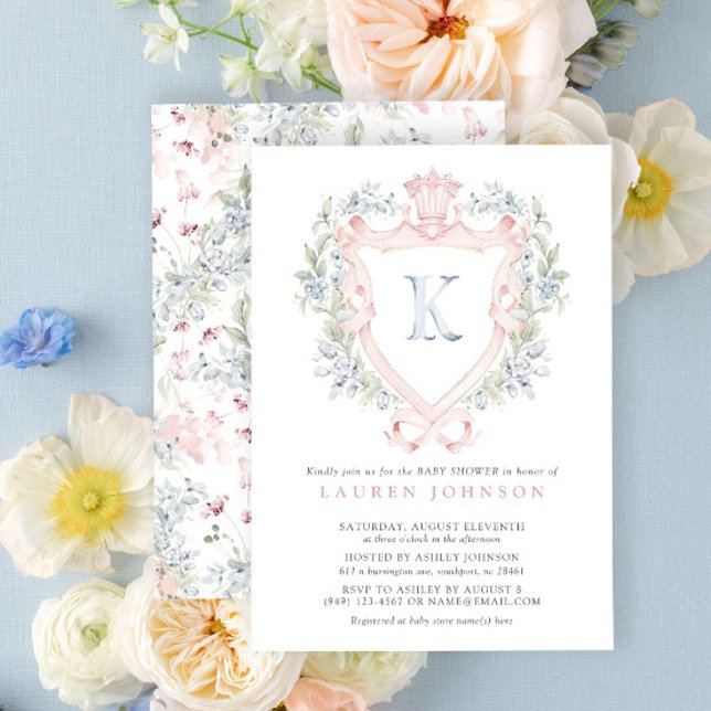 Convites Chá de fraldas Azul Cor - de - Rosa Monograma (Baby Shower Invitation!)