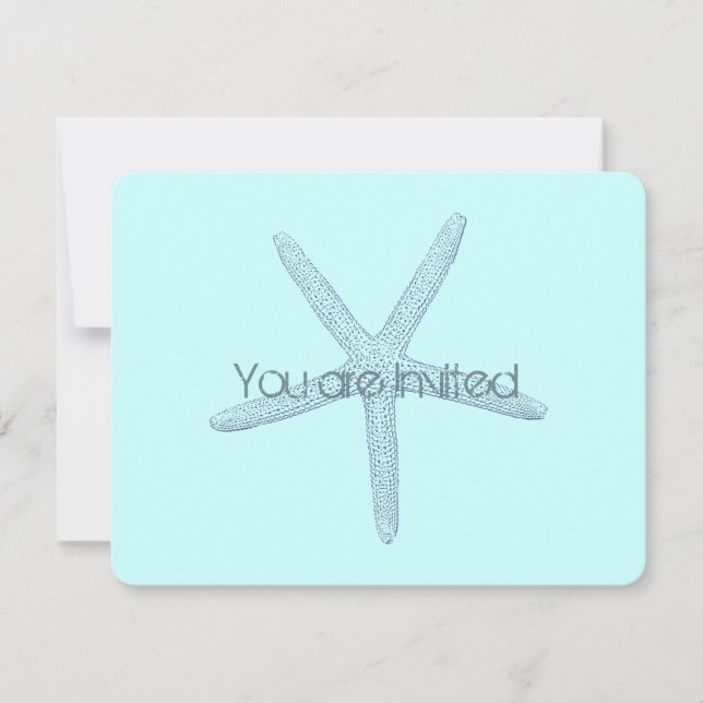 Convites Chá de fraldas azul da estrela do mar da praia (Frente)