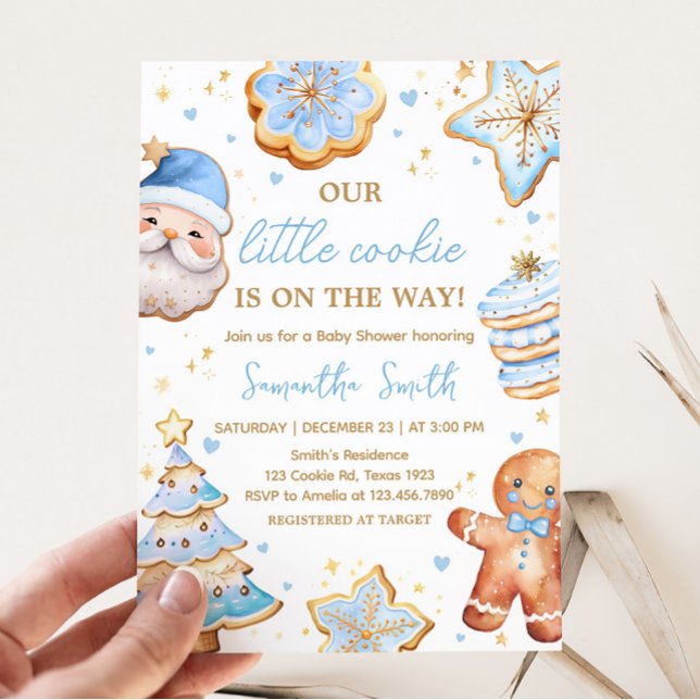 Convites Chá de fraldas Azul de Cookie (Boy A Little Cookie Baby Shower Invitation)