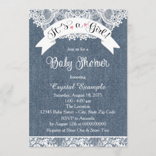 Convites Chá de fraldas azul de Denim e Lace