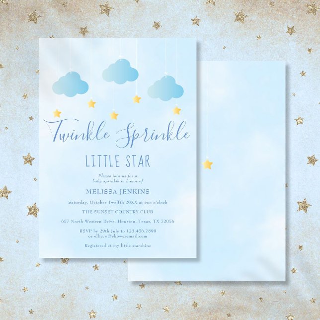 Convites Chá de fraldas Azul de Pequeno Star Boy Twinkle Sp (Twinkle Sprinkle Little Star Boy Blue Baby Shower Invitation)