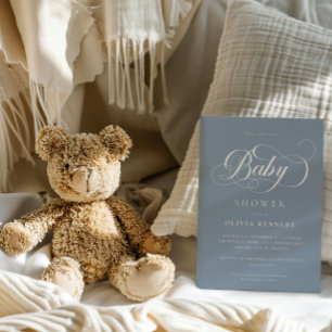 Convites Chá de fraldas Azul de Script Moderno para Caligra