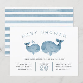 Convites Chá de fraldas Azul do Garoto da Baleia com Aquare