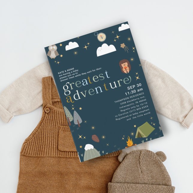 Convites Chá de fraldas Azul do Marinho Maior Adventure Boy (Criador carregado)