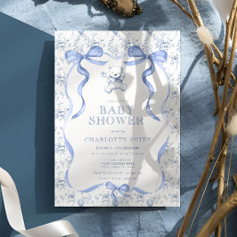 Convites Chá de fraldas Azul do Urso de Banho