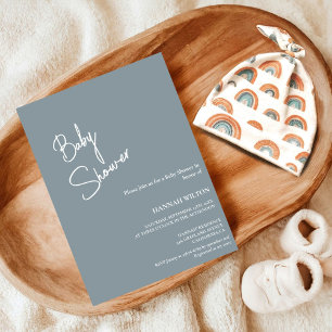 Convites Chá de fraldas Azul Dusty, de Caligrafia Moderna