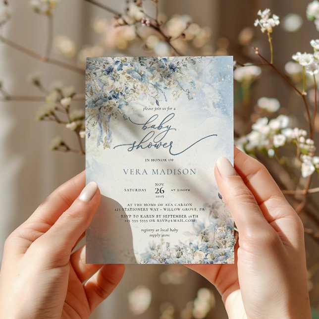 Convites Chá de fraldas Azul Dusty de inverno da neve (Criador carregado)