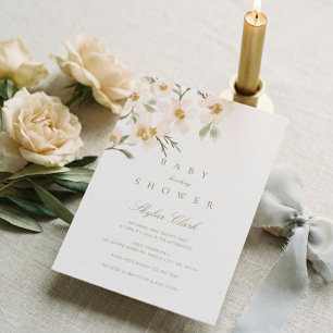 Convites Chá de fraldas Azul Dusty Floral de Gardenia Wate