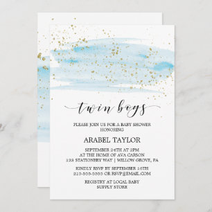 Convites Chá de fraldas Azul e Dourado de Twin Boys