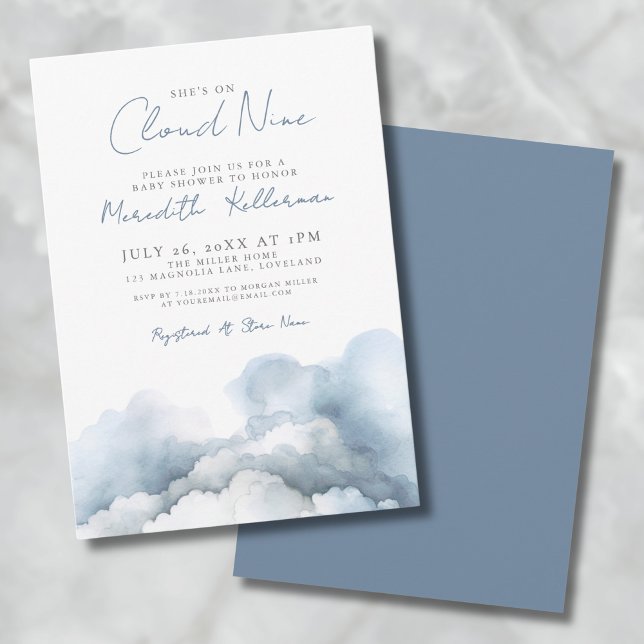 Convites Chá de fraldas Azul Elegante Cloud 9 (Cloud Nine 9 Elegant Blue Baby Shower Invitation)