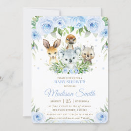 Convites Chá de fraldas Azul-Floral de Animais da Austrália