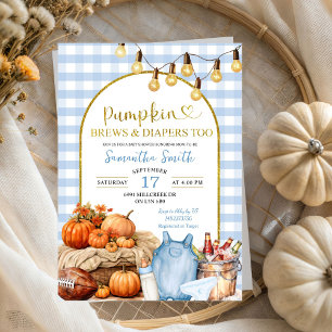 Convites Chá de fraldas Azul Gingham Pumpkin Brechas e Fral
