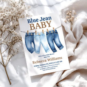 Convites Chá de fraldas Azul Jean Denim Boy Clothline