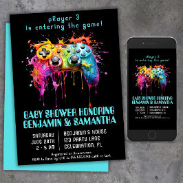 Convites Chá de fraldas Azul Jogador de Vídeo