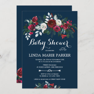 Convites Chá de fraldas azul-marinho azul-borgonha de inver