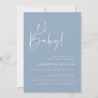 Convites Chá de fraldas azul mínimo
