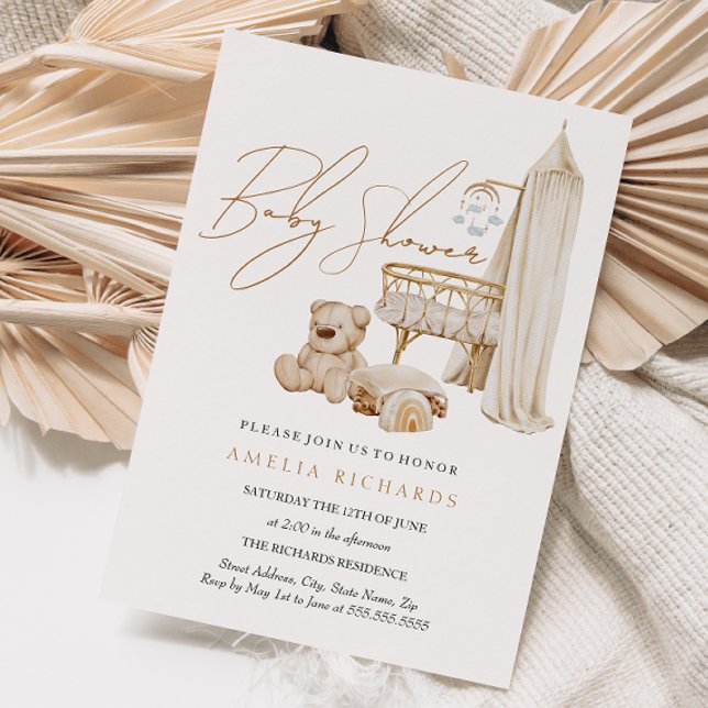 Convites Chá de fraldas Azul Nursery Boho (Criador carregado)