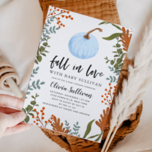 Convites Chá de fraldas Azul Pumpkin Cair no Amor