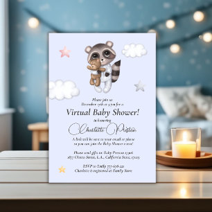 Convites Chá de fraldas Azul Raccoon Gentle Baby Boy Virtua