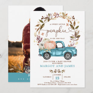 Convites Chá de fraldas Azul Rústico Pumpkin Caminhão Sa