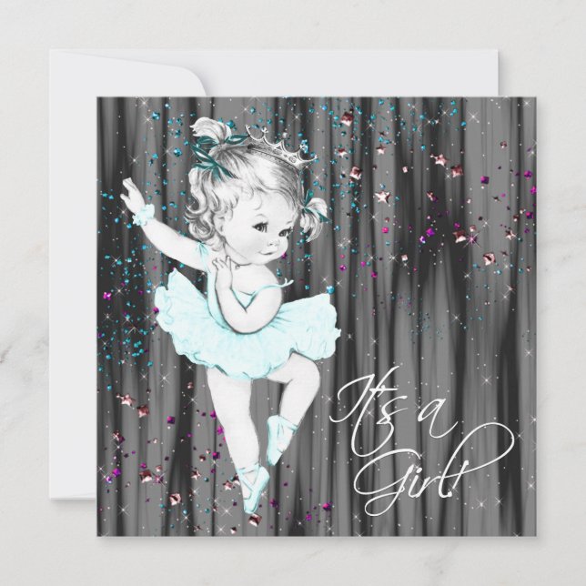 Convites Chá de fraldas Azul Vintage (Frente)