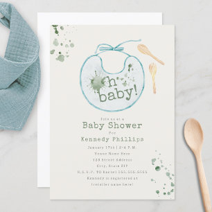 Convites Chá de fraldas Baby Blue Bib Babyfood Boy