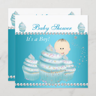 Convites Chá de fraldas Baby Boy Blue Cupcake Sprinkle