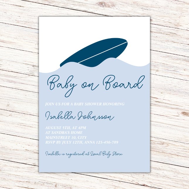 Convites Chá de fraldas Baby On Conselho Surf Beach Boy (baby on board surf beach boy invitation)