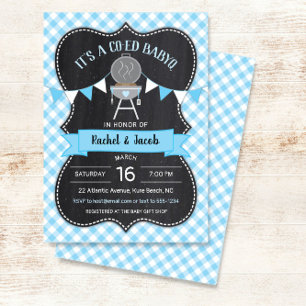 Convites Chá de fraldas BABYQ Blue Gingham Chalkboard