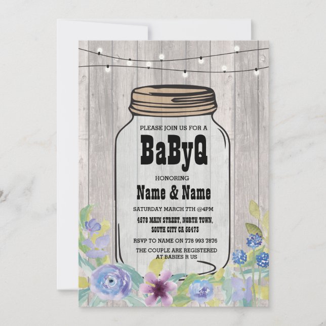 Convites Chá de fraldas BaByQ Jar StringLights Wood Invite (Frente)