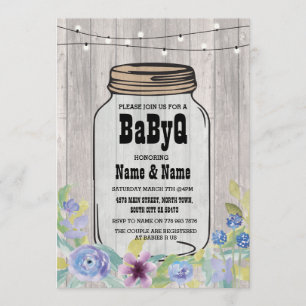 Convites Chá de fraldas BaByQ Jar StringLights Wood Invite